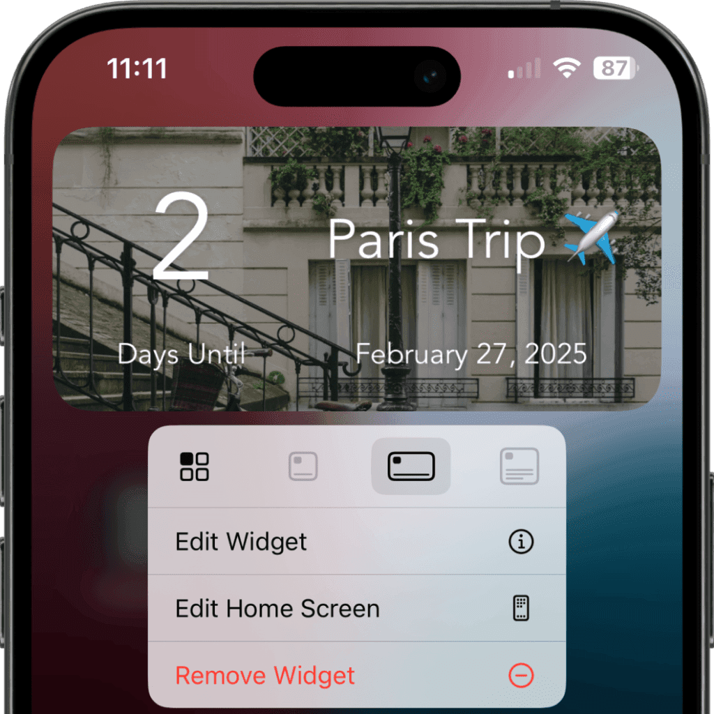 Configuring a TimeCount widget on iPad